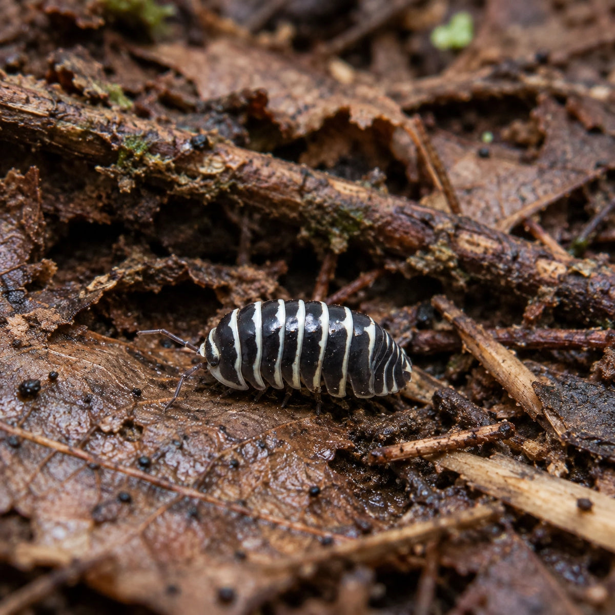 AI-generated reference-guided wide habitat view of Zebra isopods.