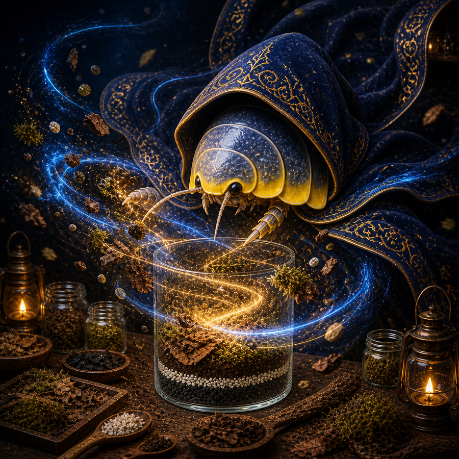 A Lemon Blue terrestrial isopod mage casting a habitat-building spell